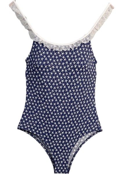 Deniz Yıldızı Desenli Dantel Fırfırlı 50UV Kız Çocuk Mayo By Nessi Byrd