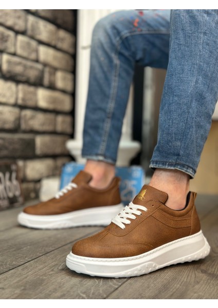 Bağcıklı Erkek Spor Ayakkabı Taba (Beyaz Taban)