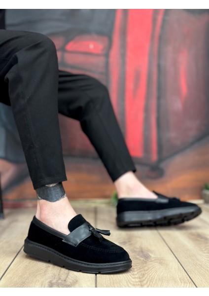 Bağcıksız Püsküllü Erkek Ayakkabı Siyah Süet (Siyah Taban) fiyatları