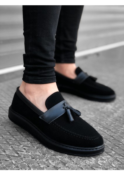 Bağcıksız Püsküllü Erkek Ayakkabı Siyah Süet (Siyah Taban) indirimleri