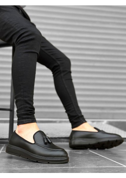 Bağcıksız Püsküllü Erkek Ayakkabı Siyah (Siyah Taban) fiyatları