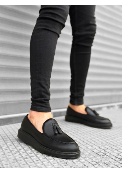 Bağcıksız Püsküllü Erkek Ayakkabı Siyah (Siyah Taban) modelleri