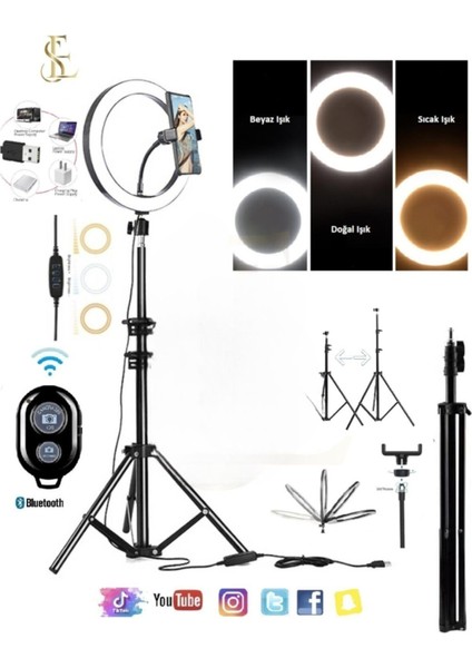Ensiga Ring Light Youtuber Makyaj LED Kare Işık 8inç Kuaför, Makyaj 2,1Mt Tripod Ayak