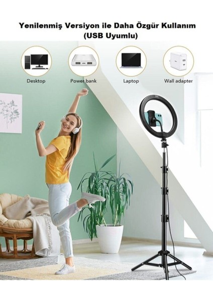 Ensiga Ring Light Youtuber Makyaj LED Kare Işık 8inç Kuaför, Makyaj 2,1Mt Tripod Ayak
