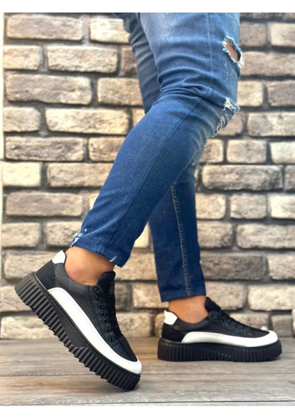 Bağcıklı Paraşüt Kumaş Erkek Spor Ayakkabı Siyah Beyaz (Siyah Taban) modelleri
