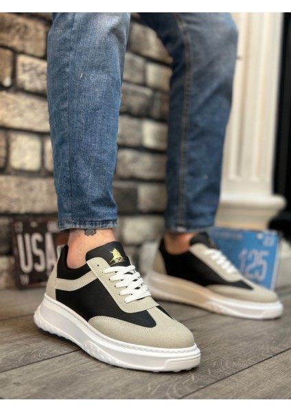 Bağcıklı Erkek Spor Ayakkabı Gri Siyah (Beyaz Taban)