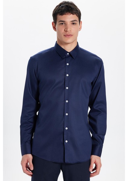 Erkek Slim Fit Non-Iron Pamuklu Doğa Dostu Ekoteks Belgeli Ütü Gerektirmez lacivert Gömlek fiyatları