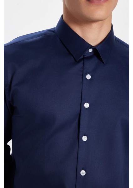 Erkek Slim Fit Non-Iron Pamuklu Doğa Dostu Ekoteks Belgeli Ütü Gerektirmez lacivert Gömlek fırsatları