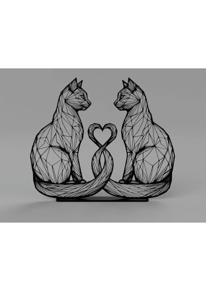 Geometrik Kedi Figürü Dekoratif Biblo - 22 x 18 cm , 3D Baskı Minimalist Masa Üstü Dekor