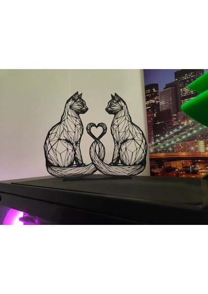 Geometrik Kedi Figürü Dekoratif Biblo - 22 x 18 cm , 3D Baskı Minimalist Masa Üstü Dekor modelleri