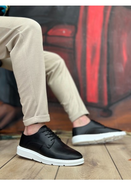 Bağcıklı Casual Erkek Ayakkabı Siyah (Beyaz Taban) modelleri