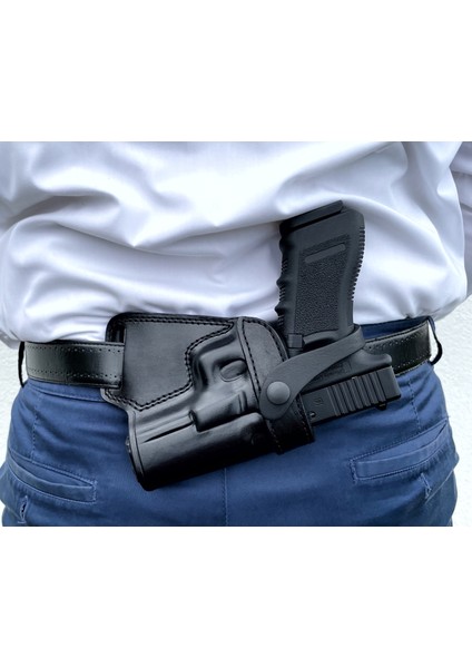 Deri Silah Kılıfı Glock 17-19-23 Için Bel Arkası Çekim - Sağ El - Vaketa Deri Özel El Yapımı