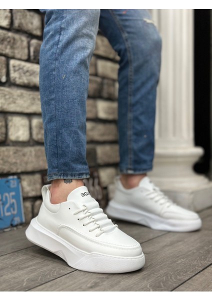 Bağcıklı Erkek Spor Ayakkabı Beyaz (Beyaz Taban)