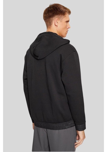 Logolu Kapüşonlu Uzun Kollu Erkek Sweatshirt Siyah