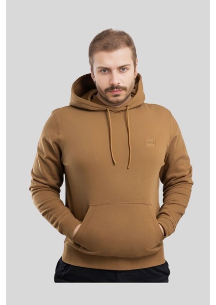 Regular Fit Kapüşonlu Erkek Sweatshirt Bej