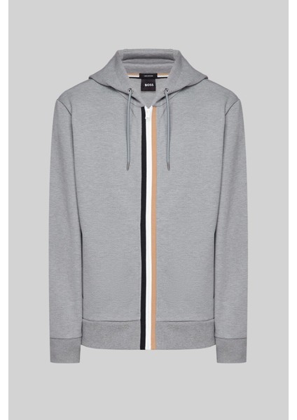 Regular Fit Tam Fermuar Kapüşonlu Erkek Sweatshirt Gri