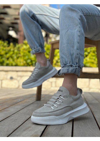 Bağcıklı Erkek Spor Ayakkabı Gri Süet (Beyaz Taban) modelleri