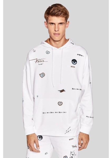 Erkek Soodyart Regular Fit Baskılı Kapüşonlu Sweatshirt Beyaz