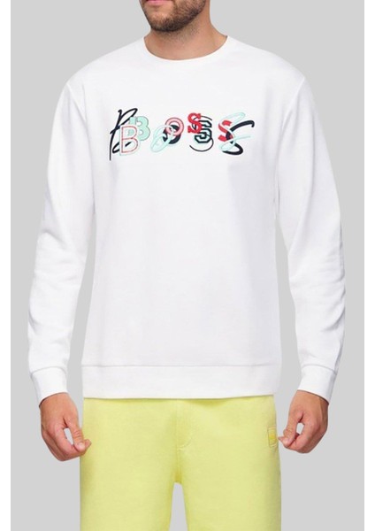 Erkek Regular Fit Welogocrew Sweatshirt Beyaz