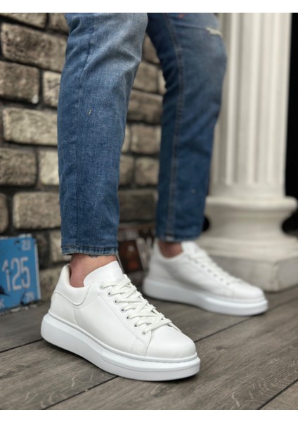 Bağcıklı Erkek Spor Ayakkabı Beyaz (Beyaz Taban)