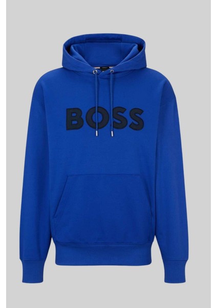Erkek Pamuklu Kapüşonlu Sweatshirt Mavi