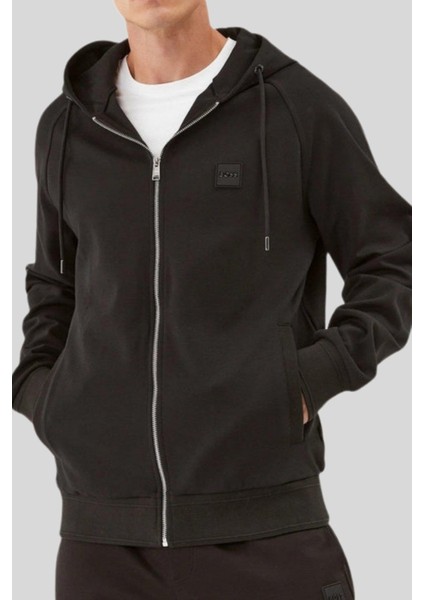 Regular Fit Kapüşonlu Tam Fermuarlı Erkek Sweatshirt Siyah
