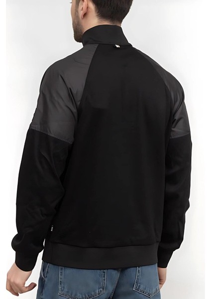 Logo Aplikeli Panelli Fermuarlı Regular Fit Erkek Sweatshirt Siyah