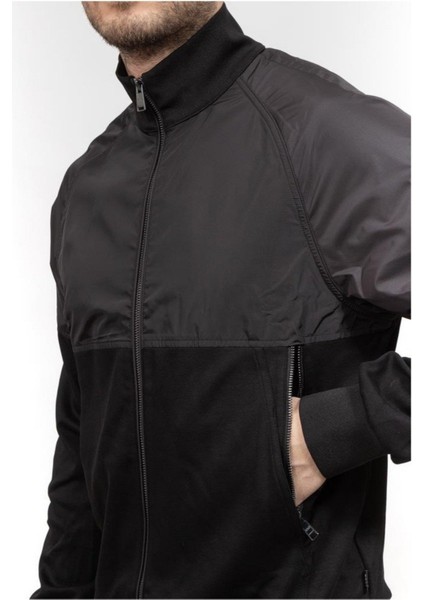 Logo Aplikeli Panelli Fermuarlı Regular Fit Erkek Sweatshirt Siyah