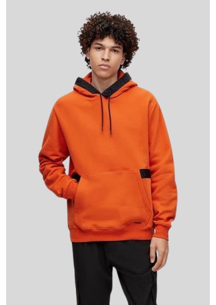 Regular Fit Kapüşonlu Erkek Sweatshirt Turuncu