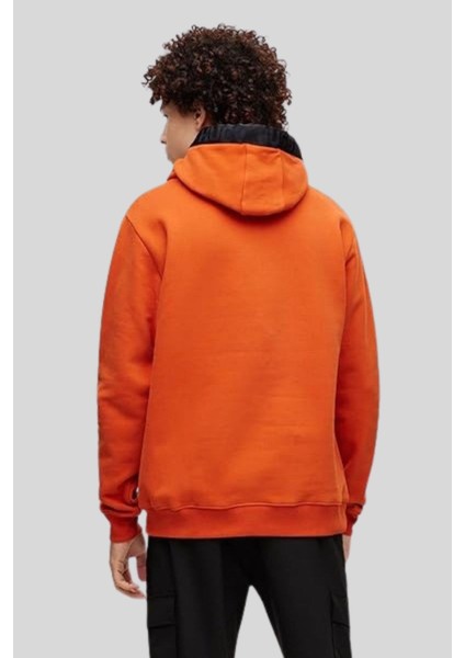 Regular Fit Kapüşonlu Erkek Sweatshirt Turuncu