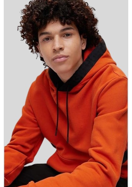 Regular Fit Kapüşonlu Erkek Sweatshirt Turuncu