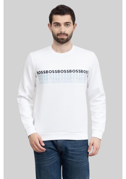 Erkek Bisiklet Yaka Sweatshirt Beyaz