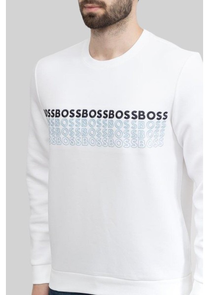 Erkek Bisiklet Yaka Sweatshirt Beyaz