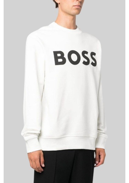 Regular Fit Pamuklu Erkek Sweatshirt Beyaz