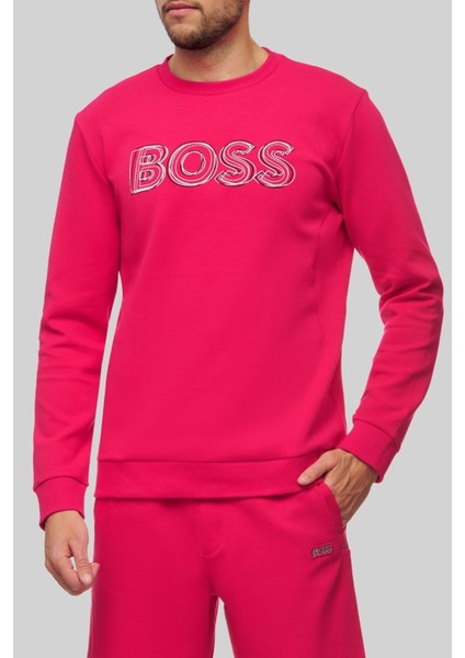 Bisiklet Yaka Logolu Erkek Sweatshirt Kırmızı