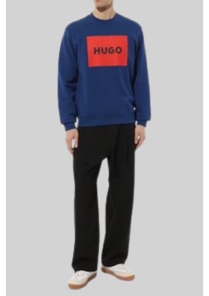 Regular Fit Bisiklet Yaka Erkek Sweatshirt Mavi