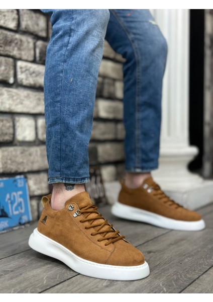 Bağcıklı Erkek Spor Ayakkabı Taba Süet (Beyaz Taban)