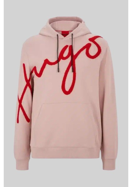 Hugo Erkek Regular Fit Logo Işlemeli Kapüşonlu Sweatshirt Pembe