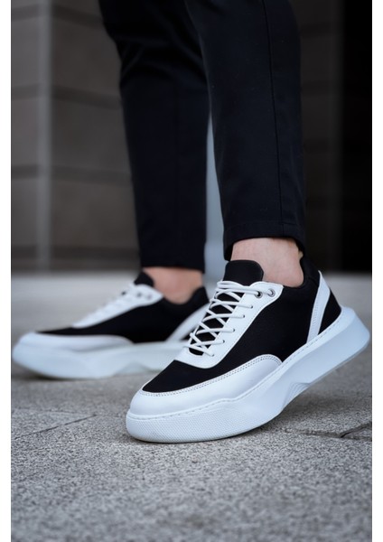 bağcıklı Erkek Spor Ayakkabı Siyah Beyaz (Beyaz Taban) fırsatları