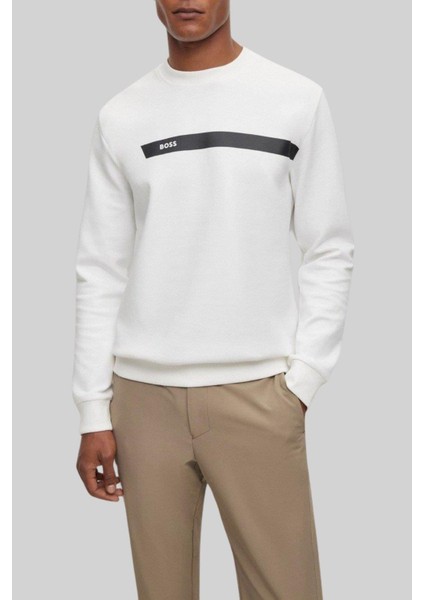 Regular Fit Bisiklet Yaka Erkek Sweatshirt Beyaz
