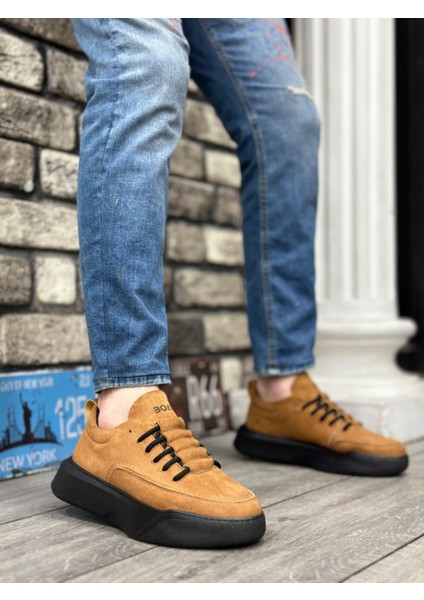 Bağcıklı Erkek Spor Ayakkabı Taba Süet (Siyah Taban)