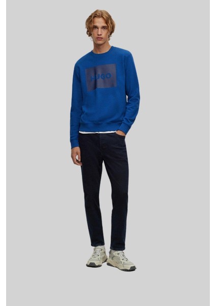 Regular Fit Bisiklet Yaka Erkek Sweatshirt Mavi