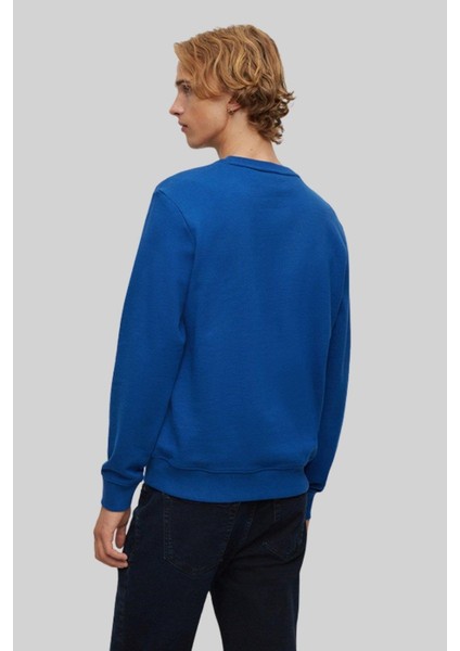 Regular Fit Bisiklet Yaka Erkek Sweatshirt Mavi