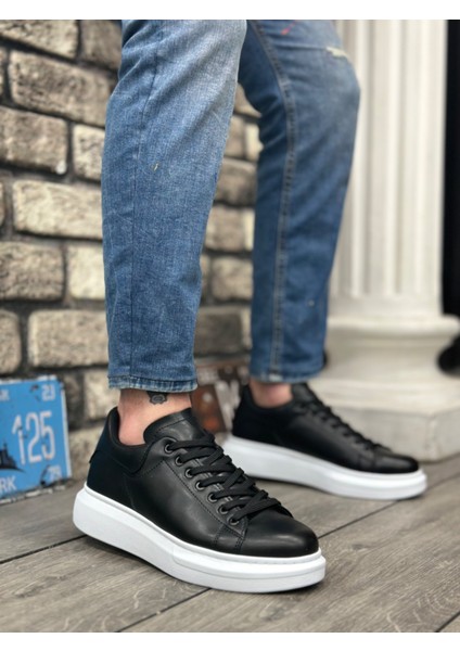 Bağcıklı Erkek Spor Ayakkabı Siyah (Beyaz Taban)