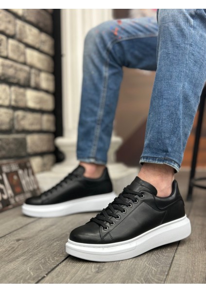Bağcıklı Erkek Spor Ayakkabı Siyah (Beyaz Taban) fiyatları