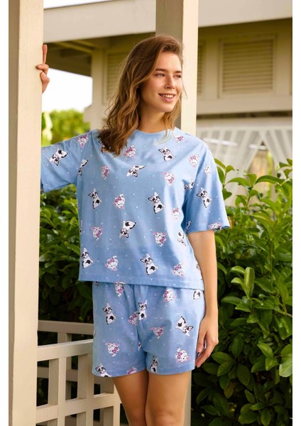 Aydoğan Kadın Hayvan Desenli %100 Pamuk Şort Pijama Takımı