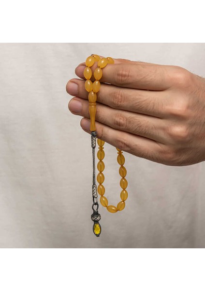 Gümüş 1000 Ayar Kazaz Püsküllü Sıkma Kehribar Tesbih fiyatları