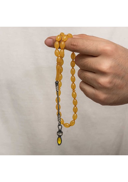 Gümüş 1000 Ayar Kazaz Püsküllü Sıkma Kehribar Tesbih indirimleri