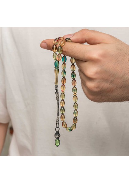 Gümüş 1000 Ayar Kazaz Püsküllü Sıkma Kehribar Tesbih fırsatları