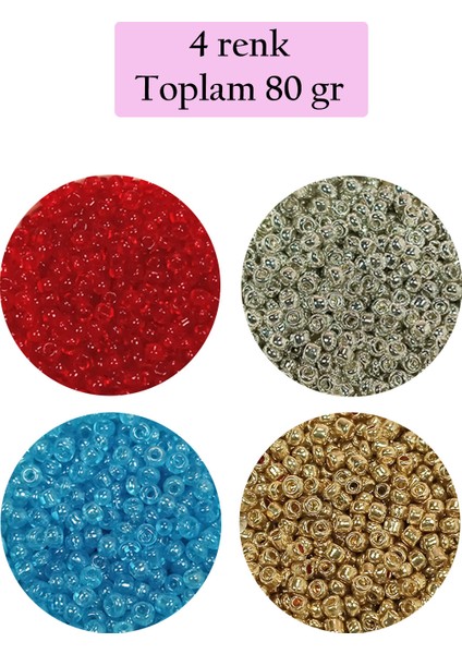 Dökme Cam Kum Boncuk (11/0) 2 mm - 4 Renk - Toplam 80 Gram - BNC404